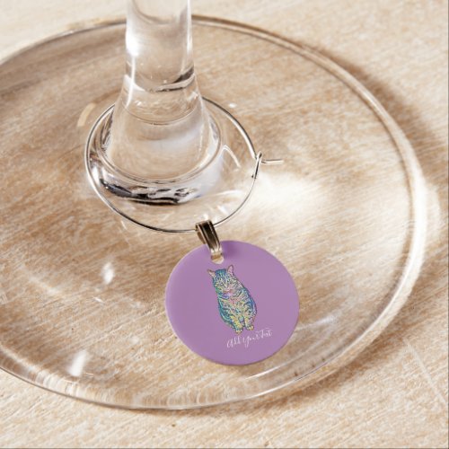 Colorful Cat Personalized Text Wine Charm