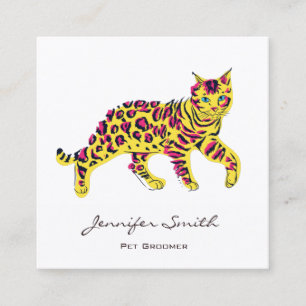 Colorful Cat Pet Groomer Square Business Card