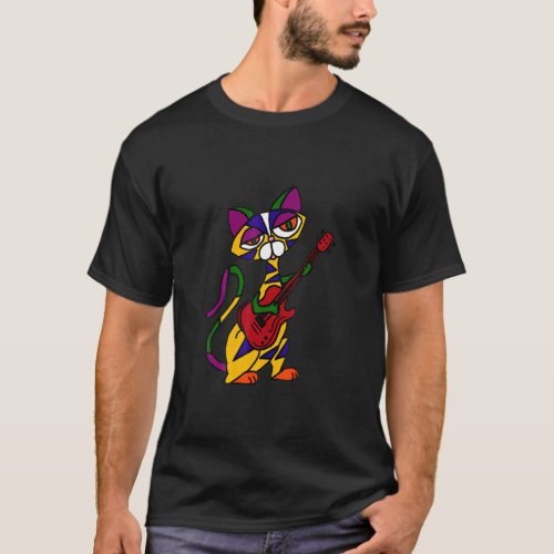 Colorful Cat Playing Electric Guitar Rocker Cats M T_Shirt