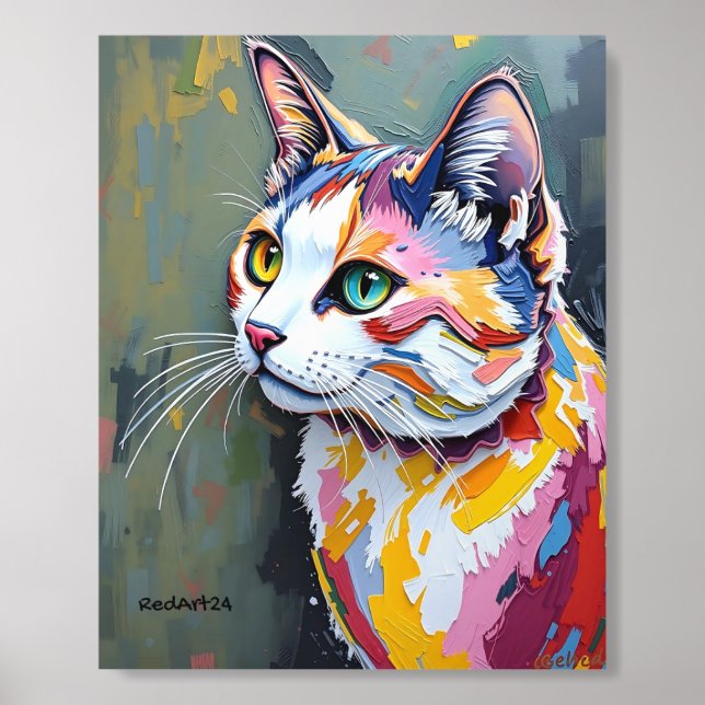 Colorful Cat Portrait Acrylic Photo Tile (Front Set)