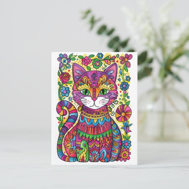 Colorful Cat. Postcard (Standing Front)