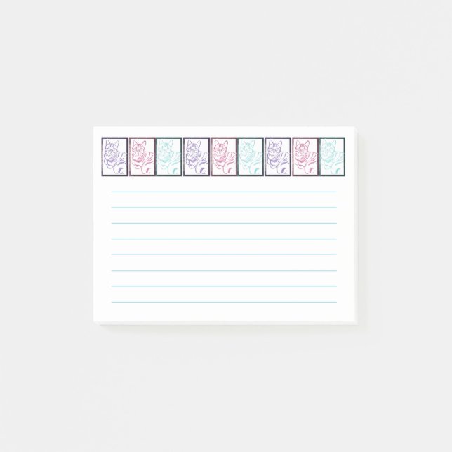 Colorful Cat Prints Lined Post It Notes (Front)