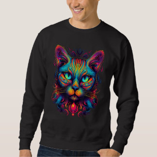Colorful Cat  Psychedelic Art Trippy Hippie Girls  Sweatshirt