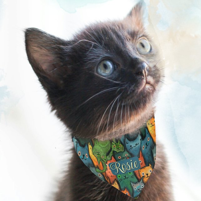 Colorful Cat Seamless pattern Custom  Pet Bandana Collar (Colorful Cat Seamless pattern Custom Pet Bandana Collar)