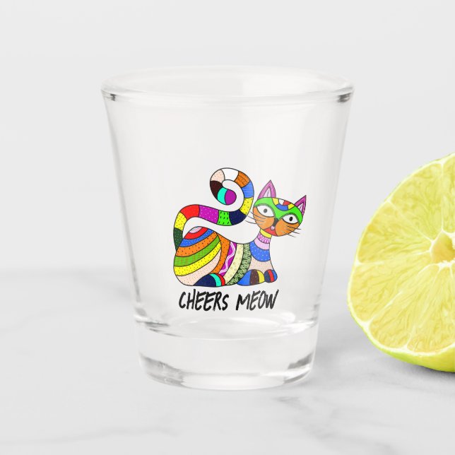 Colorful cat shot glass (Front)