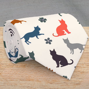 Colorful Cat Silhouettes Feline Pattern Elegant Neck Tie
