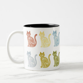 Colorful Cat Skeleton X-Ray Art Watercolor Two-Tone Coffee Mug
