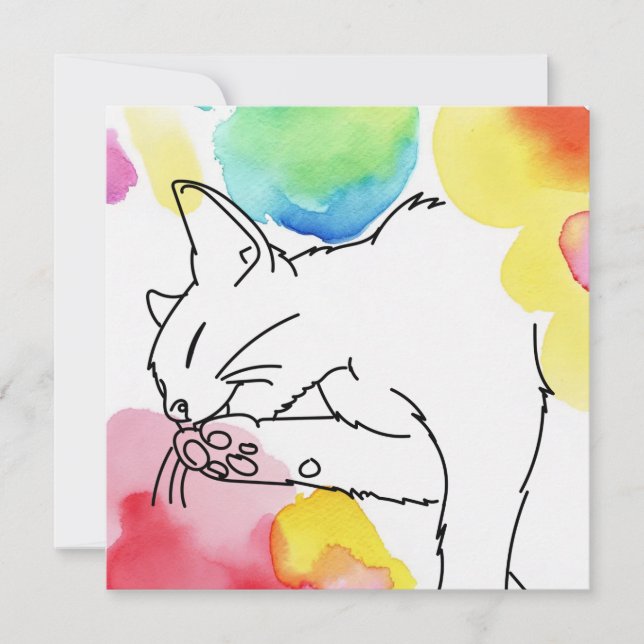 Colorful Cat Sketch Invitation (Front)