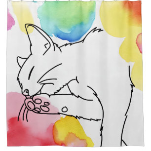 Colorful Cat Sketch Shower Curtain