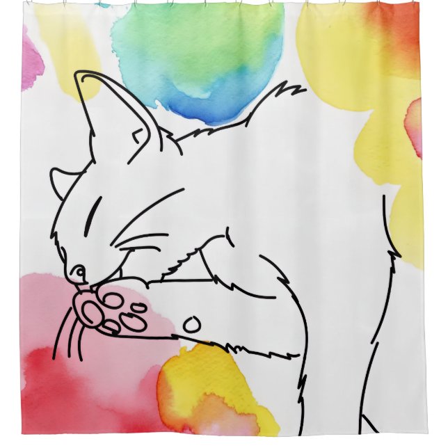 Colorful Cat Sketch Shower Curtain (Front)
