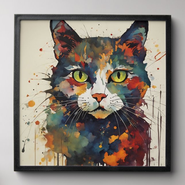 Colorful Cat Splash Art Wall Print Gallery Tile (Front Set)