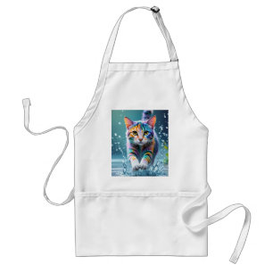 Colorful cat, splash, painting, coloring grading adult apron