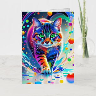 Colorful cat, splash, painting, coloring grading foil greeting card