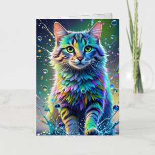 Colorful cat, splash, painting, coloring grading foil greeting card