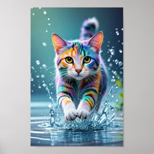 Colorful cat, splash, painting, coloring grading poster