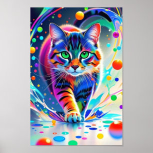 Colorful cat, splash, painting, coloring grading poster