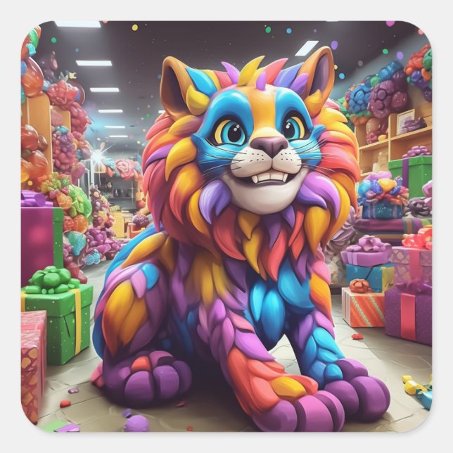 Colorful Cat Square Sticker (Front)