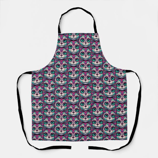 Colorful Cat Sugar Skull Apron (Front)