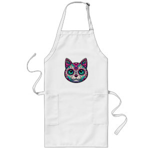 Colorful Cat Sugar Skull Long Apron
