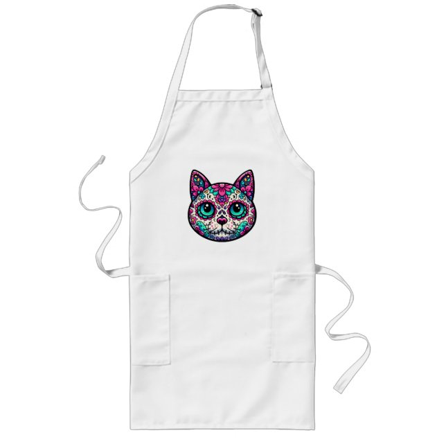 Colorful Cat Sugar Skull Long Apron (Front)