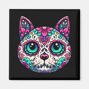 Colorful Cat Sugar Skull Magnet