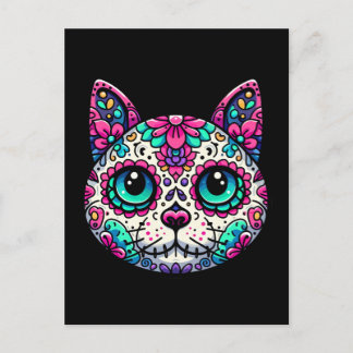 Colorful Cat Sugar Skull Postcard