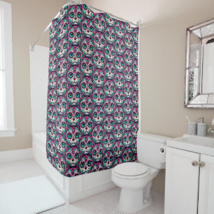 Colorful Cat Sugar Skull Shower Curtain