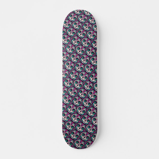 Colorful Cat Sugar Skull Skateboard (Front)