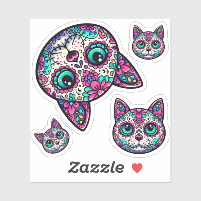 Colorful Cat Sugar Skull Sticker (Sheet)
