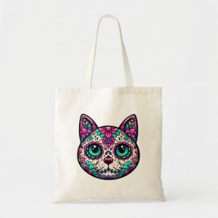 Colorful Cat Sugar Skull Tote Bag