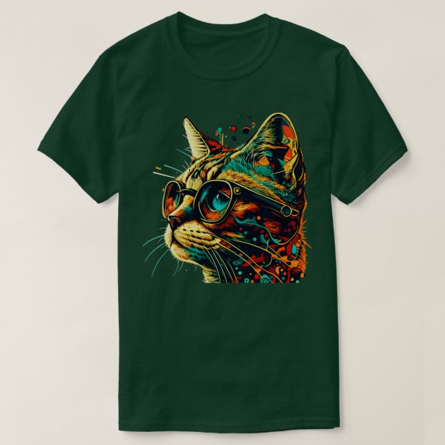 Colorful Cat Thinking Cat Kitten Lover T-Shirt (Design Front)