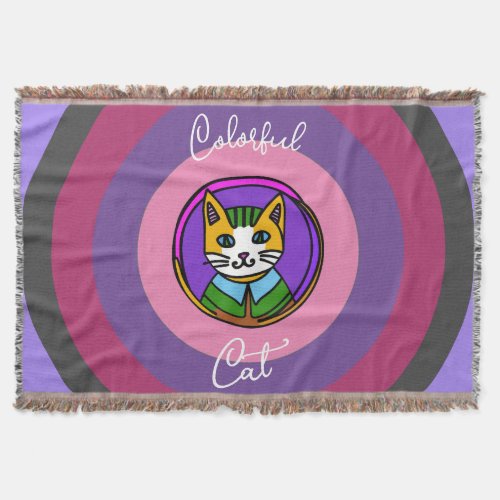 Colorful Cat  Throw Blanket