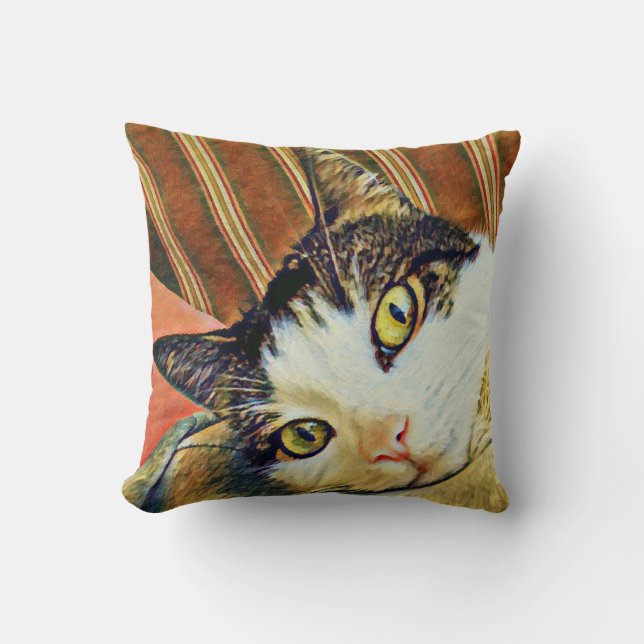 Colorful Cat Throw Pillow (Front)