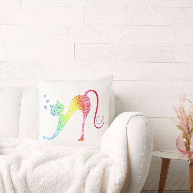 Colorful Cat Throw Pillow (Couch)