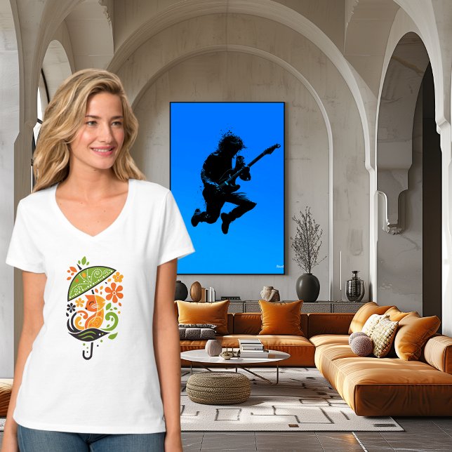 Colorful Cat Under Umbrella Art T-Shirt (Creator Uploaded)