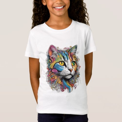 Colorful cat vector art design style t_shirt