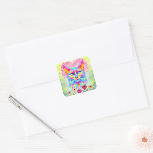 Colorful Cat Watercolor Art Stickers