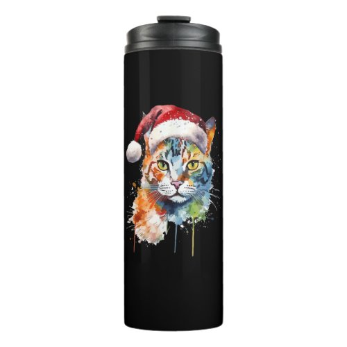 Colorful Cat Wears Santa Hat Kitten Ugly Christmas Thermal Tumbler