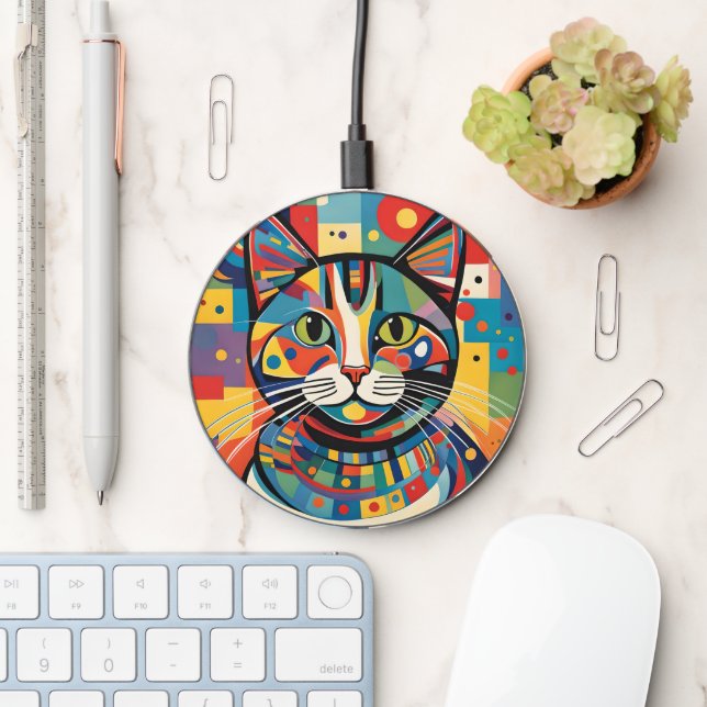 Colorful cat wireless charger  (Desk)