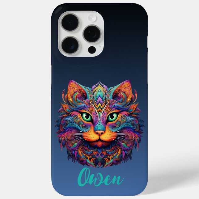 Colorful Cat with Custom Name Case-Mate iPhone Case (Back)