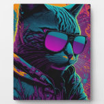 Colorful Cat With Glasses  Plaque