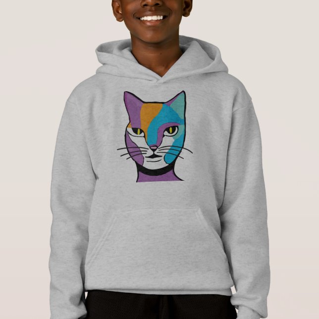 Colorful Cat Woman Illustration Hoodie (Front)