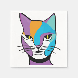 Colorful Cat Woman Illustration Napkins