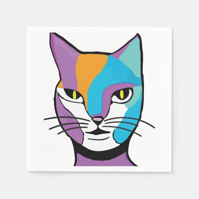 Colorful Cat Woman Illustration Napkins (Front)