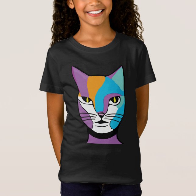 Colorful Cat Woman Illustration T-Shirt (Front)