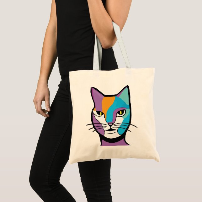 Colorful Cat Woman Illustration Tote Bag (Front (Product))