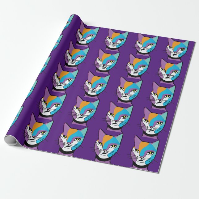 Colorful Cat Woman Illustration Wrapping Paper (Unrolled)