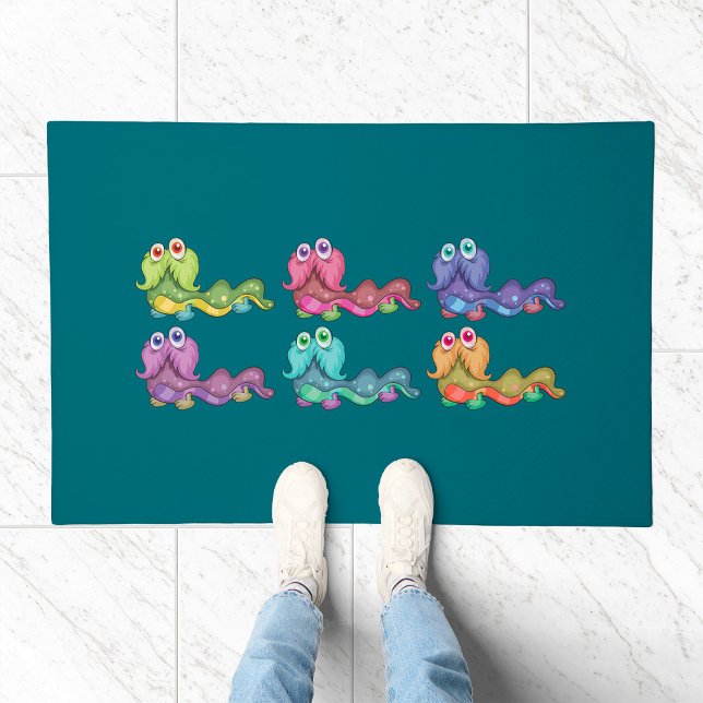 Colorful Caterpillar Characters Fun Whimsical Doormat (Creator Uploaded)