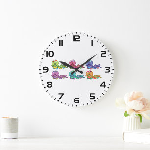 Colorful Caterpillar Characters Fun Whimsical Large Clock