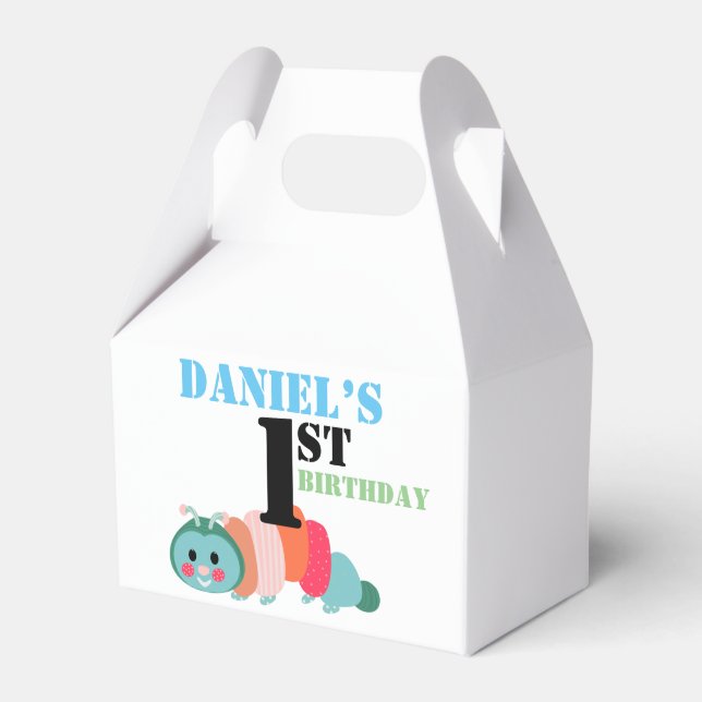 Colorful Caterpillar First Birthday Favor Box (Front Side)